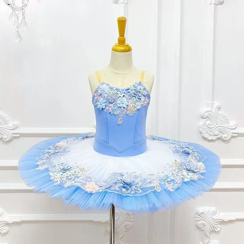 Blue and white classical tutu with floral decoration